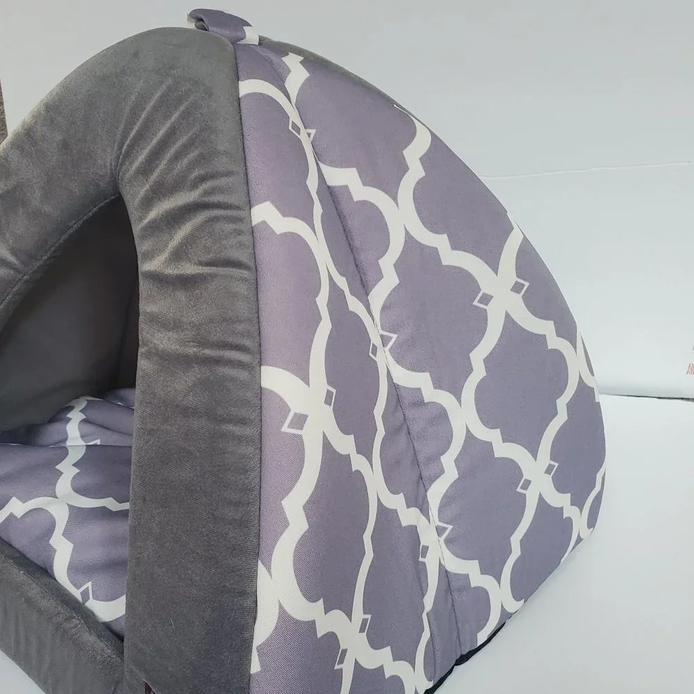 NWT Best Pet Supplies Linen Tent Covered Cat & Dog Bed with reversible mat gray